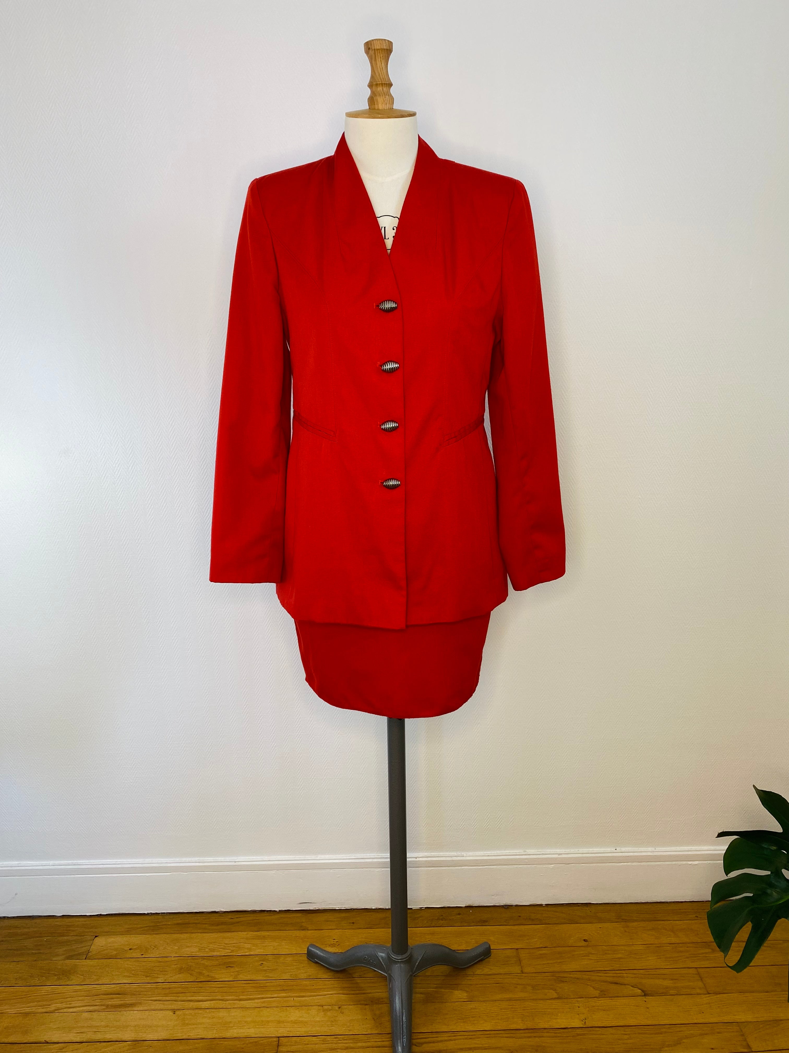 Tailleur jupe rouge 80's, T 34/36